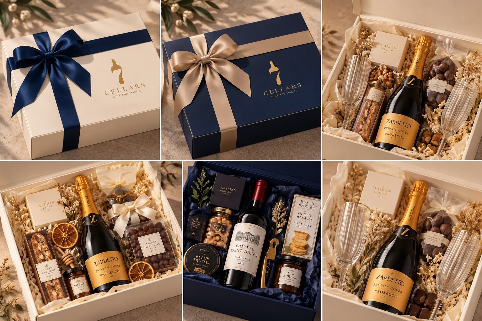 Gift boxes and wine gift selections supplied by 7 Cellars